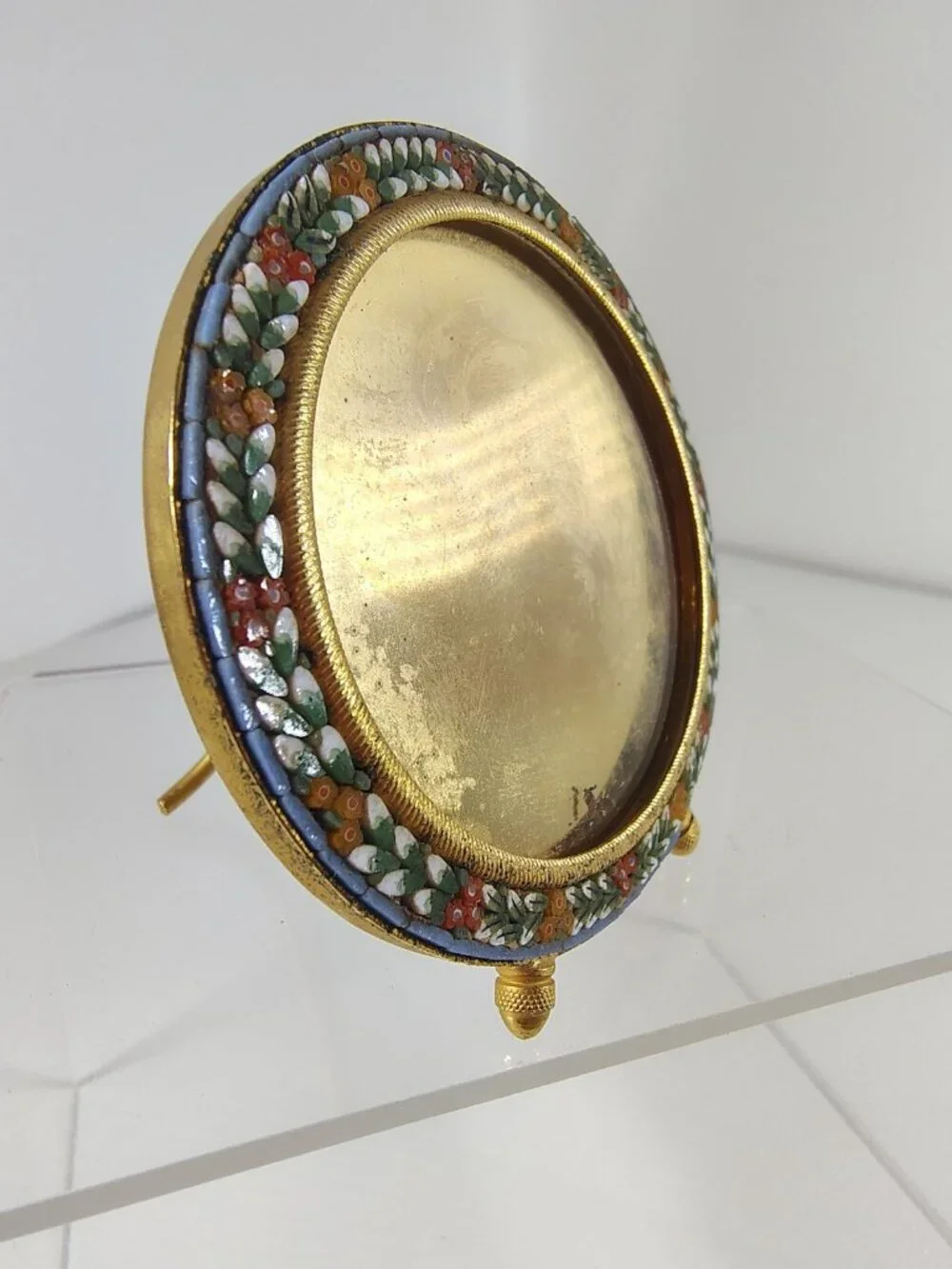Vintage Italian Micro Mosaic Picture Frame Multicolor Glass Tesserae On Brass